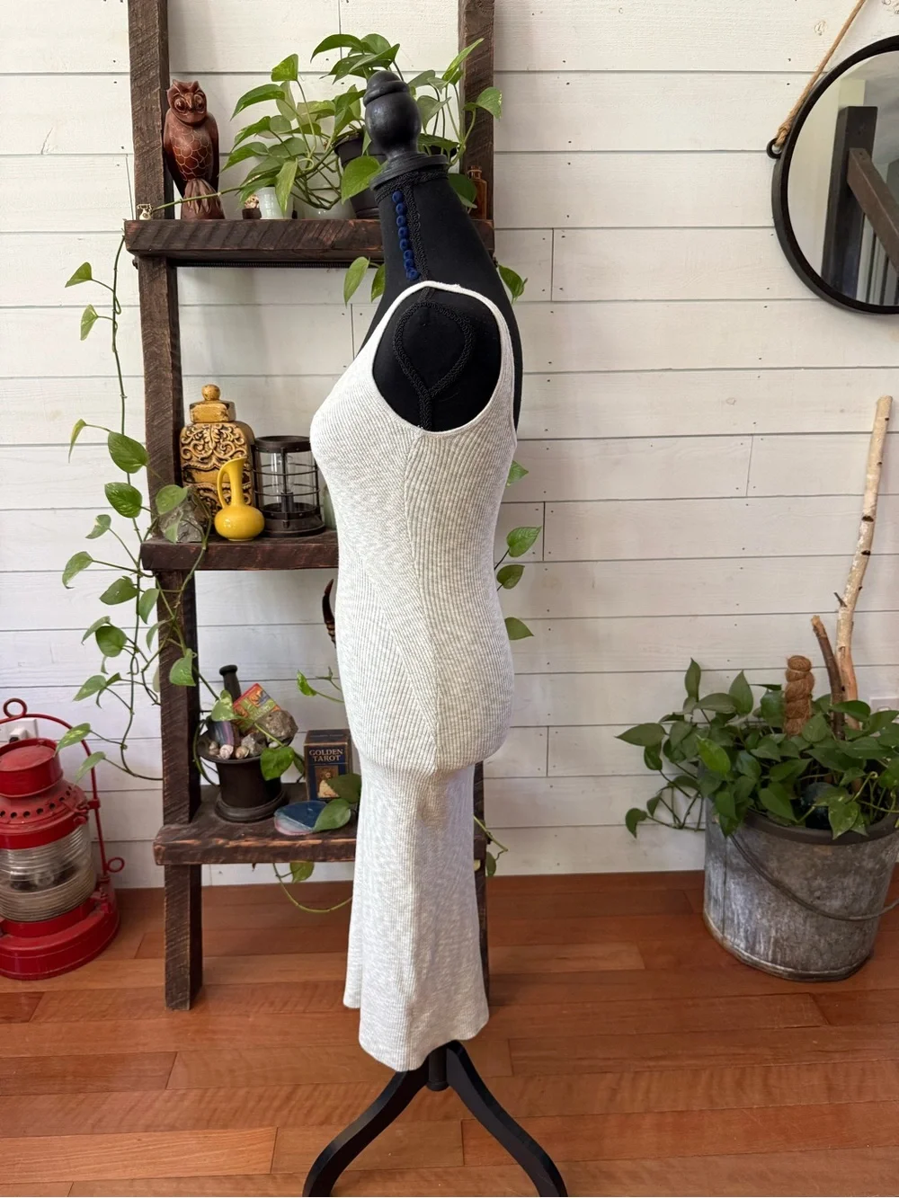 Abercrombie & Fitch Sleeveless Ribbed Maxi Dress in Light Gray